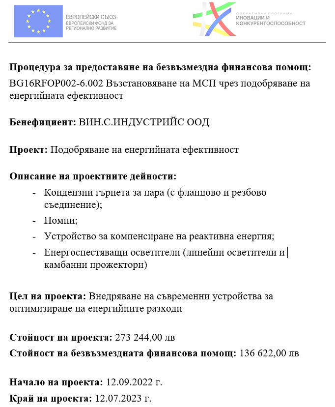 Проект: Подобряване на енергийна ефективност